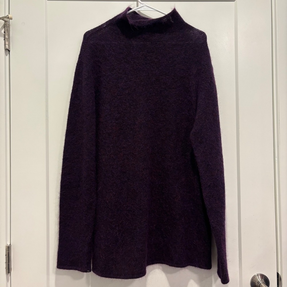 Eileen Fisher Purple Mohair Wool Blend Mock Neck Sweater Italian Yarn Size M